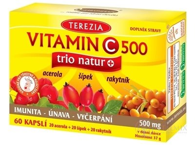 TEREZIA VITAMIN C 500 trio natur+ cps (acerola 20 ks + šipka 20 ks + rakytník 20 ks) 1x60 ks