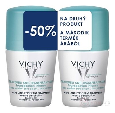 VICHY DEO ANTI-TRANSPIRANT 48H Intense Duo Hypoallergenic (-50% na druhý produkt) (verze 2020) 2x50 ml, 1x1 set