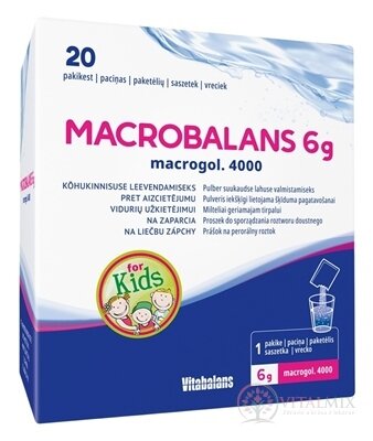 Vitabalans MACROBALANS 6 g macrogol. 4000 sáčky, prášek na perorální roztok na zácpu pro děti 1x20 ks