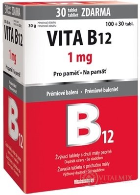 Vitabalans VITA B12 1 mg žvýkací tablety s příchutí máty 100 + 30 zdarma (130 ks)