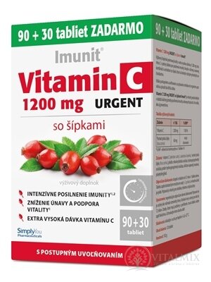 Imunit Vitamin C 1200 mg URGENT se šipkami tbl s postupným uvolňováním 90 + 30 zdarma (120 ks)