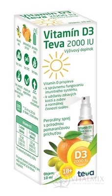 Vitamin D3 Teva 2000 IU sprej, pomerančová příchuť, 1x10 ml