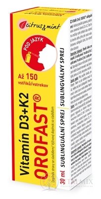 Vitamin D3+K2 Axonia OROFAST sublingvální sprej 150 dávek, příchuť citrus a máta, 1x30 ml