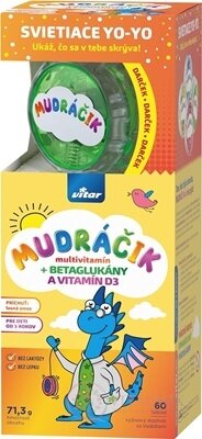 VITAR MUDRÁČEK multivitamin + BETAGLUKÁNY tbl s vitamínem D3 a rakytníkem, příchuť lesní směs 60 ks + dárek: svítící yo-yo (jojo), 1x1 set