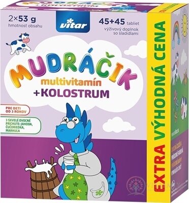 VITAR MUDráček multivitamin + kolostrum tbl, směs 3 příchutí 2x45 ks (90 ks)