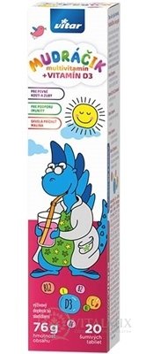 VITAR MUDráček multivitamin + VITAMIN D3 šumivé tbl, příchuť malina 1x20 ks