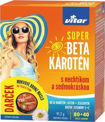 VITAR SUPER BETA KAROTEN tbl s měsíčkem a sedmikráskou 80+40 zdarma (120 ks) + dárek: BIO Mrkvové brponz máslo, 1x1 set