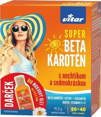 VITAR SUPER BETA KAROTEN tbl s měsíčkem a sedmikráskou 80+40 zdarma (120 ks) + dárek: BIO Mrkvový olej, 1x1 set