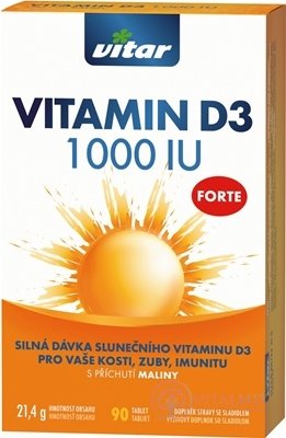 VITAR VITAMIN D3 FORTE 1000 IU tbl s příchutí maliny 1x90 ks