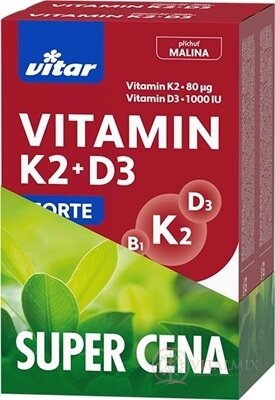 VITAR VITAMIN K2+D3 FORTE DUOPACK tbl, příchuť malina 2x60 ks (120 ks), 1x1 set