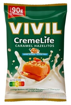VIVIL BONBONS CremeLife CARAMEL HAZELITOS drops se smetanovou karamelovou oříškovou příchutí, bez cukru 1x90 g
