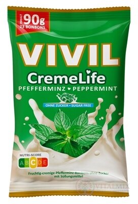 VIVIL BONBONS CremeLife PEPPERMINT drops se smetanově mátovou příchutí, bez cukru 1x90 g