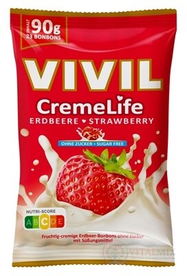 VIVIL BONBONS CremeLife STRAWBERRY drops se smetanově jahodovou příchutí, bez cukru 1x90 g