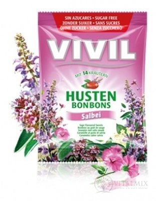 VIVIL Bonbons huštění drops s příchutí šalvěj a 14 bylinek, bez cukru 1x80 g