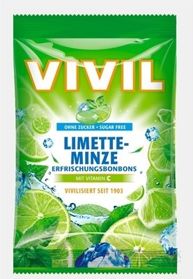 VIVIL Bonbons limette-Minzu drops s příchutí limetka-peprmint s vitamínem C, bez cukru 1x80 g
