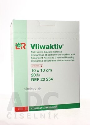 VLIWAKTIV komprese S AKTIVNÍM UHLÍM 10x10cm 1x20 ks
