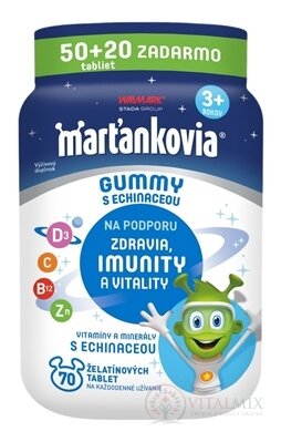 WALMARK Marťánci GUMMY s Echinaceou želatinové tablety, příchuť jahoda a třešeň 50+20 zdarma (70 ks)