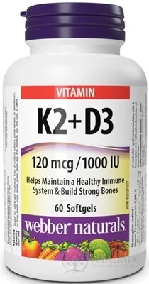 Webber Naturals Vitamin K2+D3 120 mcg/1000 IU cps (měkké gelové tobolky) 1x60 ks