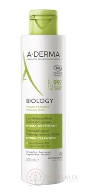 A-DERMA BIOLOGY odličovací mléko HYDRATAČNÍ jemně čistí pleť, odstraňuje make-up 1x200 ml