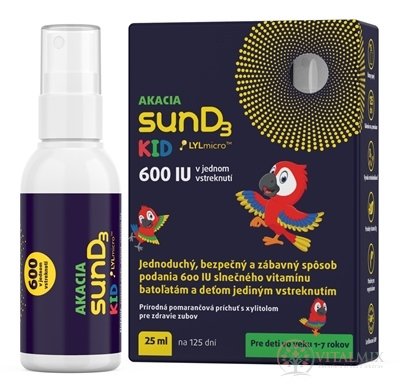 AKACIA sunD3 KID 600 IU ústní sprej, pomerančová příchuť, 1x25 ml