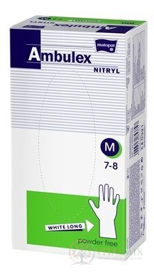 Ambulex rukavice NITRYLOVÉ vel. M, bílé, nesterilní, nepudrované, 1x100 ks