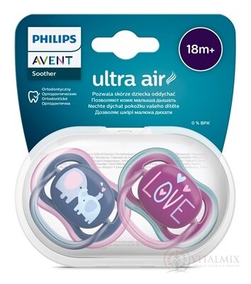 AVENT DUDLÍK Ultra air 18m+ dívka na utišování, silikon, obrazek slon 1x2 ks