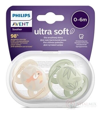 AVENT DUDLÍK Ultra Soft Premium 0-6m chlapec na utišování, silikon, FlexiFit, zvířátko 1x2 ks