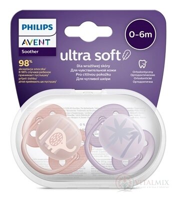 AVENT DUDLÍK Ultra Soft Premium 0-6m dívka na utišování, silikon, FlexiFit, zvířátko 1x2 ks