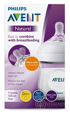 AVENT LÁHEV Natural PP 125 ml poloprůhledná, dudlík ultra soft (0m +) novorozenecký, měkký (SCF030 / 17) 1x1 ks