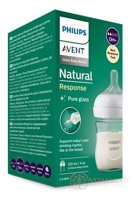 AVENT LÁHVE Natural Response 120 ml skleněná, dudlík pro podporu rytmu pití (0m+) 1x1 ks