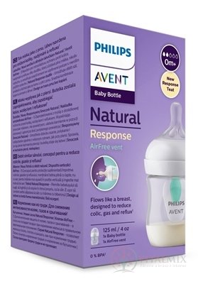 AVENT LÁHVE Natural Response 125 ml průhledná, dudlík s ventilem AirFree (0m+) 1x1 ks