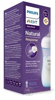 AVENT LÁHVE Natural Response 260 ml modrá, dudlík pro podporu rytmu pití (1m+) 1x1 ks