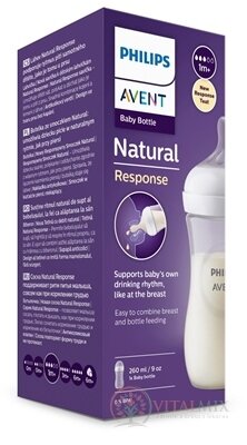 AVENT LÁHVE Natural Response 260 ml průhledná, dudlík pro podporu rytmu pití (1m+) 1x1 ks