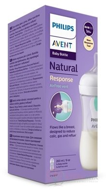 AVENT LÁHVE Natural Response 260 ml průhledná, dudlík s ventilem AirFree (1m+) 1x1 ks