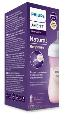 AVENT LÁHVE Natural Response 260 ml růžová, dudlík pro podporu rytmu pití (1m+) 1x1 ks