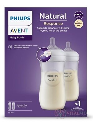 AVENT LÁHVE Natural Response 330 ml průhledná, dudlík pro podporu rytmu pití (3m+) 1x2 ks