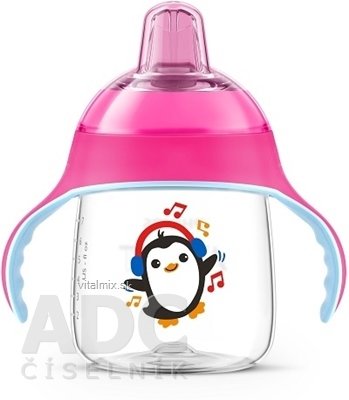 AVENT HRNEK Premium 260 ml s držadly od 12 měsíců, růžový, tučňák, 1x1 ks