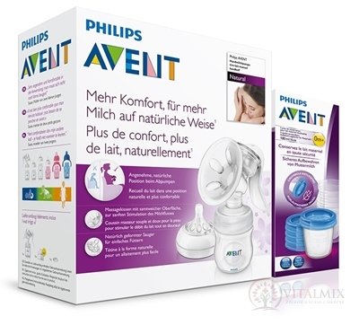 AVENT Manuální odsávačka mléka Natural AKCE odsávačka 1ks + Dárek VIA poháriky180ml 5ks, 1x1 set