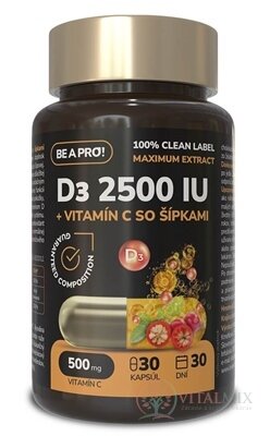 BE A PRO! D3 2500 IU + Vitamin C se šipkami cps 1x30 ks