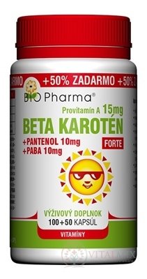 BIO Pharma Beta karoten 15 mg FORTE cps (+ Pantenol 10 mg + PABA 10 mg) 100 + 50 (+ 50% ZDARMA) (150 ks)
