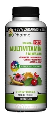 BIO Pharma Multivitamin s minerály IMUNITA + FORTE tbl 90 + 30 (33% ZDARMA) 42 složek (120 ks)