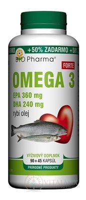 BIO Pharma Omega 3 Forte 1200 mg cps 90 + 45 (50% ZDARMA) (135 ks)
