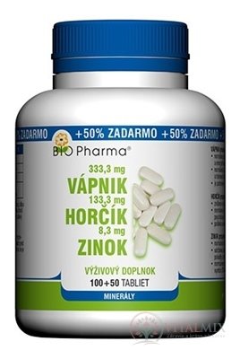 BIO Pharma Vápník, Hořčík, Zinek tbl 100 + 50 (50% ZDARMA) (150 ks)