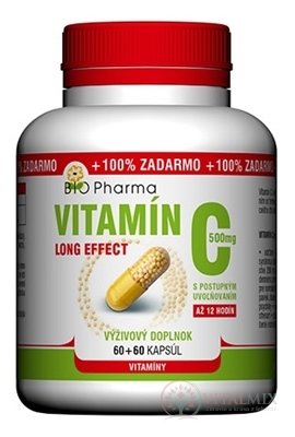 BIO Pharma Vitamin C 500mg Long Effect cps 60 + 60 (100% ZDARMA) (120 ks)