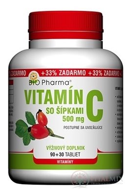 BIO Pharma Vitamin C se šipkami 500 mg tbl 90 + 30 (33% ZDARMA) (120 ks)