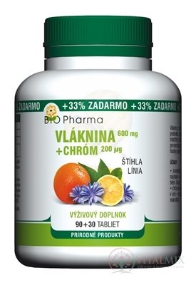 BIO Pharma Vláknina 600 mg, Chrom 200 mikrogramů tbl 90 + 30 (33% ZDARMA) (120 ks)