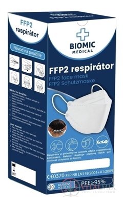 BIOMIC Respirátor FFP2, 3-panelový černý 1x20 ks