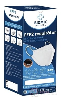 BIOMIC Respirátor FFP2, 3-panelový tmavě modrý 1x20 ks