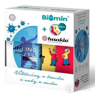 Biomin Imunit PROTECT JUNIOR + dárek Fusakle cps 1x60 ks + dárek: dětské ponožky 1x1 pár, 1x1 set