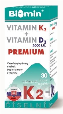 BIOMIN VITAMIN K2 + VITAMIN D3 2000. PREMIUM cps 1x30 ks